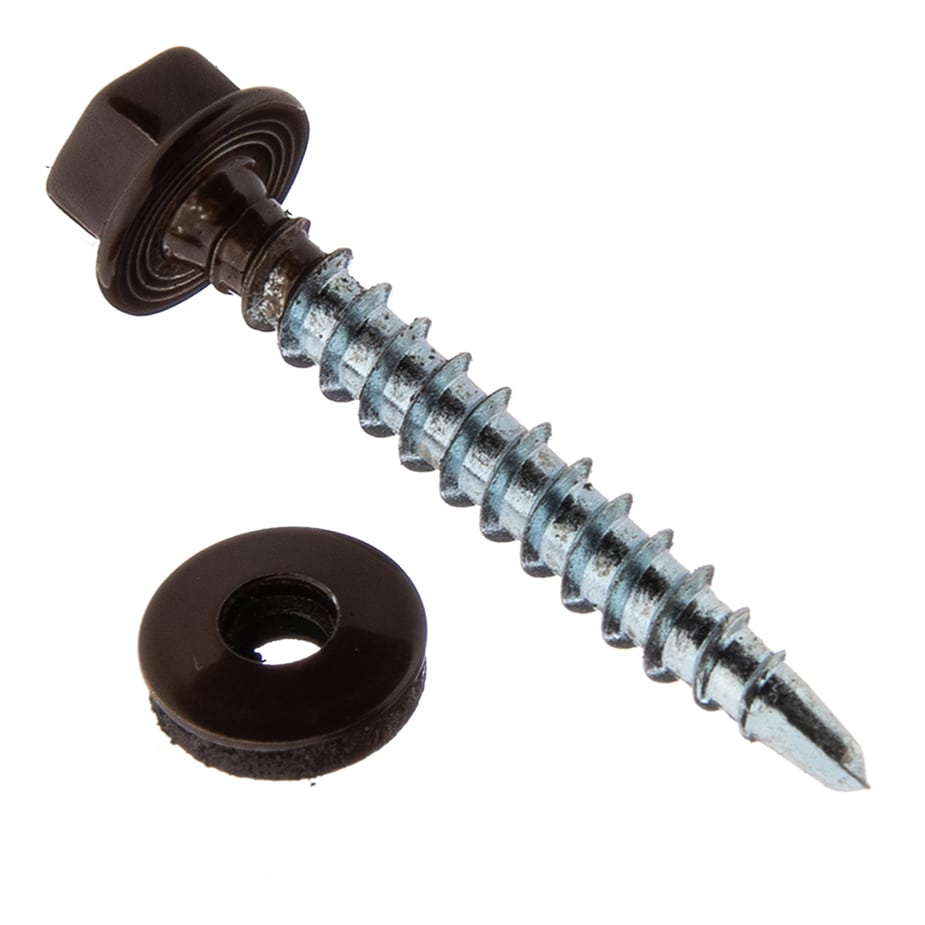 Саморезы кровельные с буром 35х4	8 мм металл-дерево коричневые RAL 8017 (60 шт.)