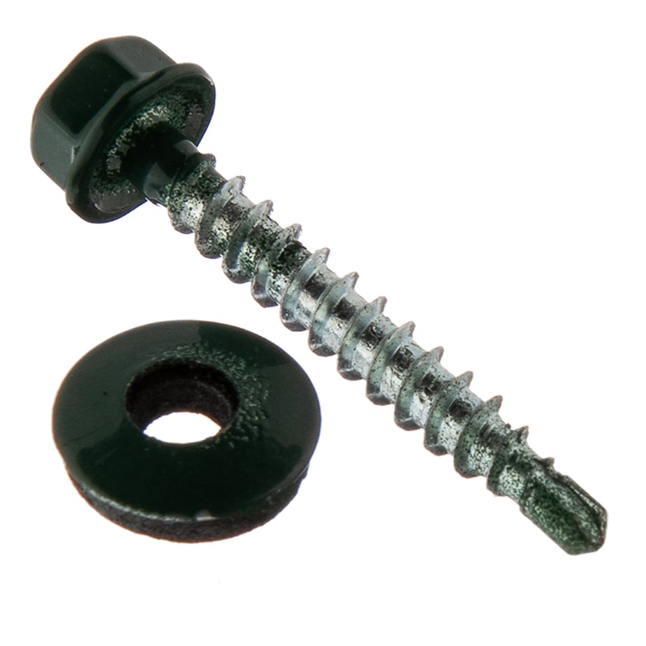 Саморезы кровельные с буром 35х4	8 мм металл-дерево зеленые RAL 6005 (60 шт.)