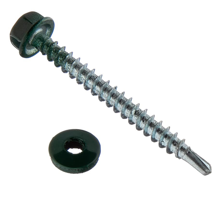 Саморезы кровельные с буром 50х4	8 мм металл-дерево зеленые RAL 6005 (40 шт.)