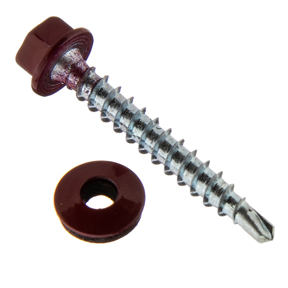 Саморезы кровельные с буром 35х4	8 мм металл-дерево красное вино RAL 3005 (60 шт.)