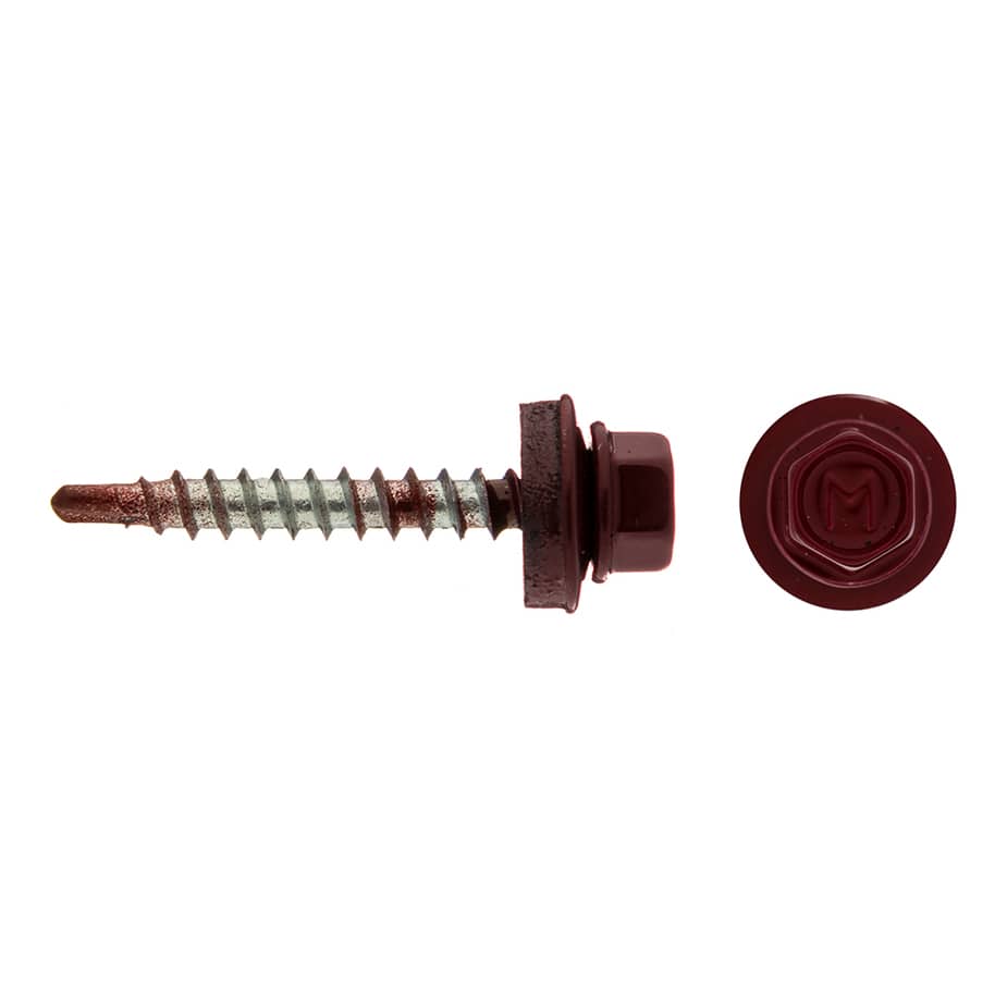 Саморезы кровельные с буром 35х4	8 мм металл-дерево красное вино RAL 3005 (60 шт.)