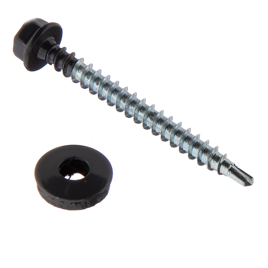 Саморезы кровельные с буром 50х4	8 мм металл-дерево графитовый серый RAL 7024 Daxmer (250 шт.)