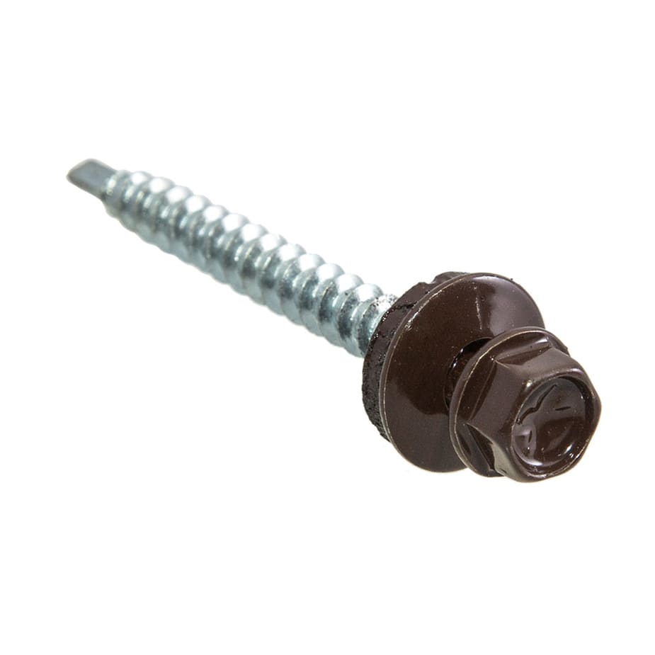 Саморезы кровельные с буром 50х4	8 мм металл-дерево коричневые RAL 8017 (200 шт.)