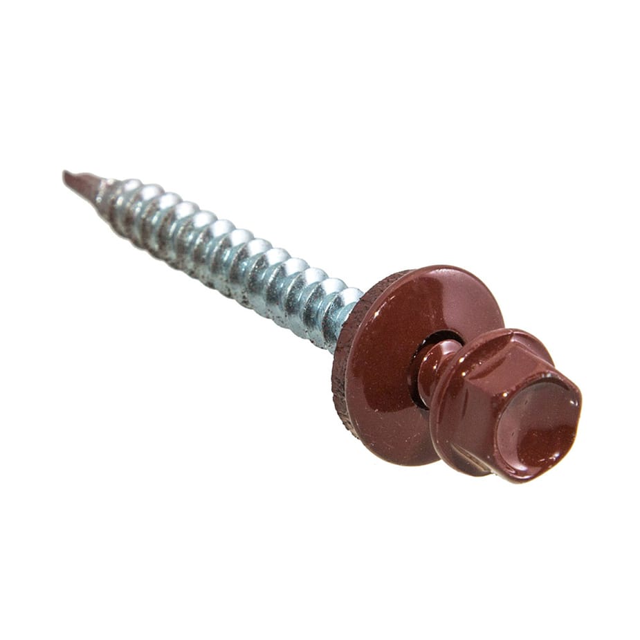 Саморезы кровельные с буром 50х4	8 мм металл-дерево красное вино RAL 3005 (200 шт.)