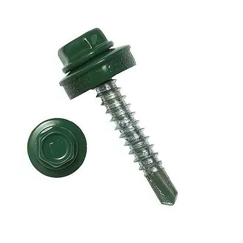 Саморезы кровельные с буром 35х4	8 мм металл-дерево зеленые RAL 6005 (250 шт.)