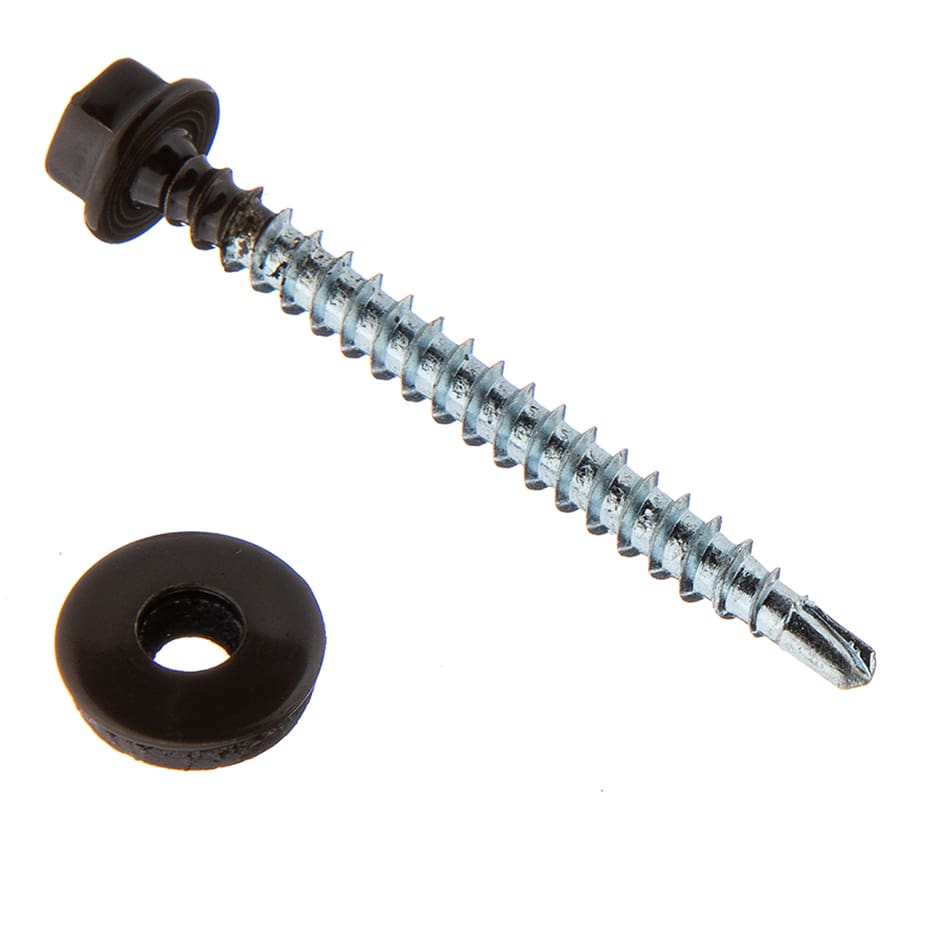 Саморезы кровельные с буром 50х4	8 мм металл-дерево темно-коричневые RR 32 Daxmer (250 шт.)