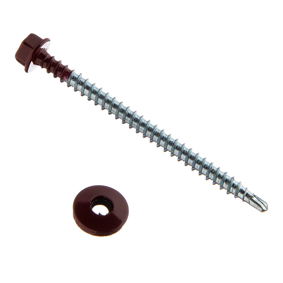 Саморезы кровельные с буром 70х4	8 мм металл-дерево красное вино RAL 3005 Daxmer (100 шт.)