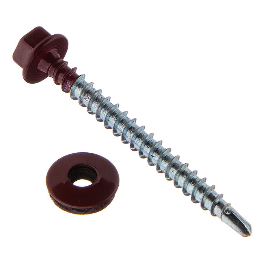 Саморезы кровельные с буром 50х4	8 мм металл-дерево красное вино RAL 3005 (40 шт.)
